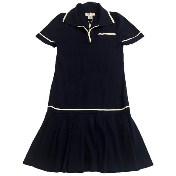 NWOT Caroline Constas Navy Mini Court Dress Size Small Ribbed Pleated White Trim - Picture 1 of 11